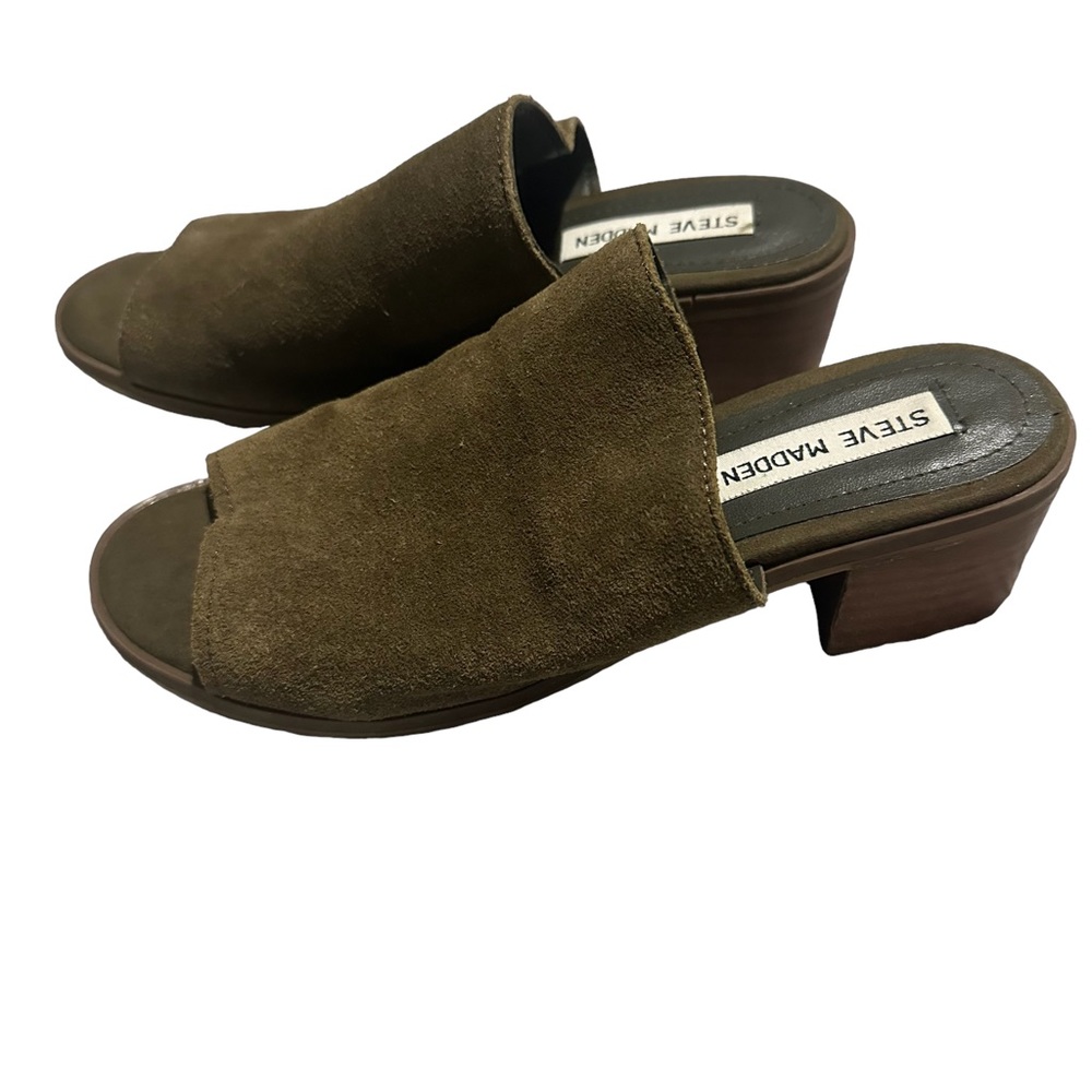 Steve Madden Olive Brown Suede Open-Toe Mule Heels